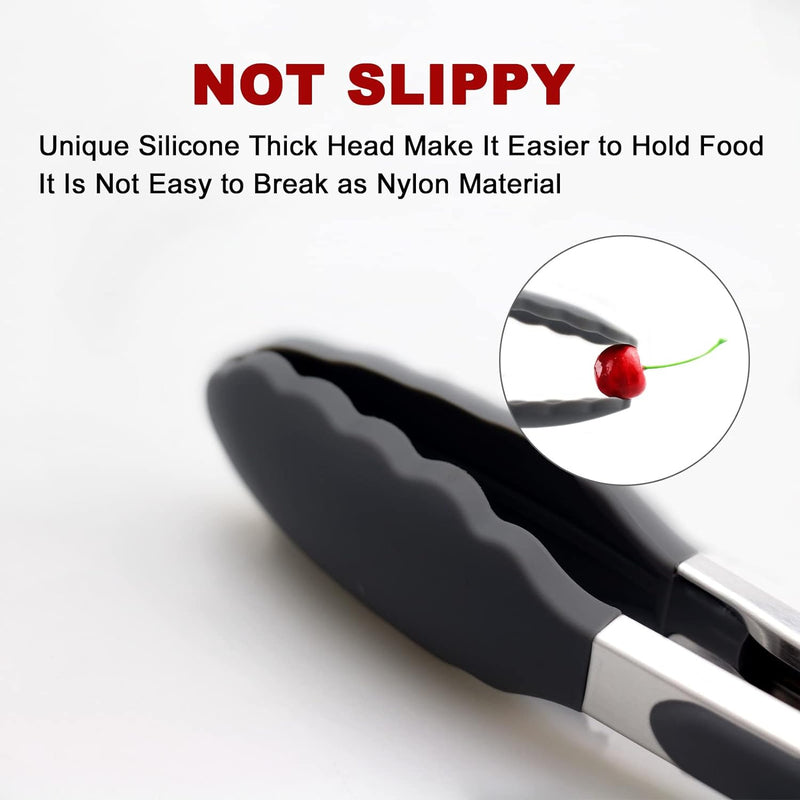 Black Kitchen Tongs Silicone-2 Pack Stainless Steel