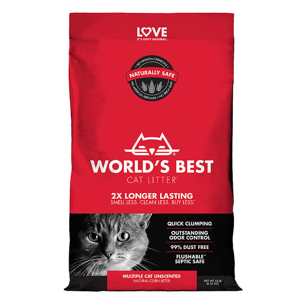 World's Best Multiple Cat Unscented Clumping Cat Litter - 14lb