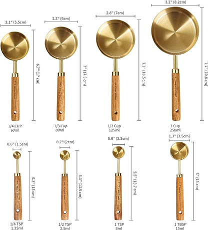 Wooden Handle Measuring Cups and Spoons Set of 8pcs